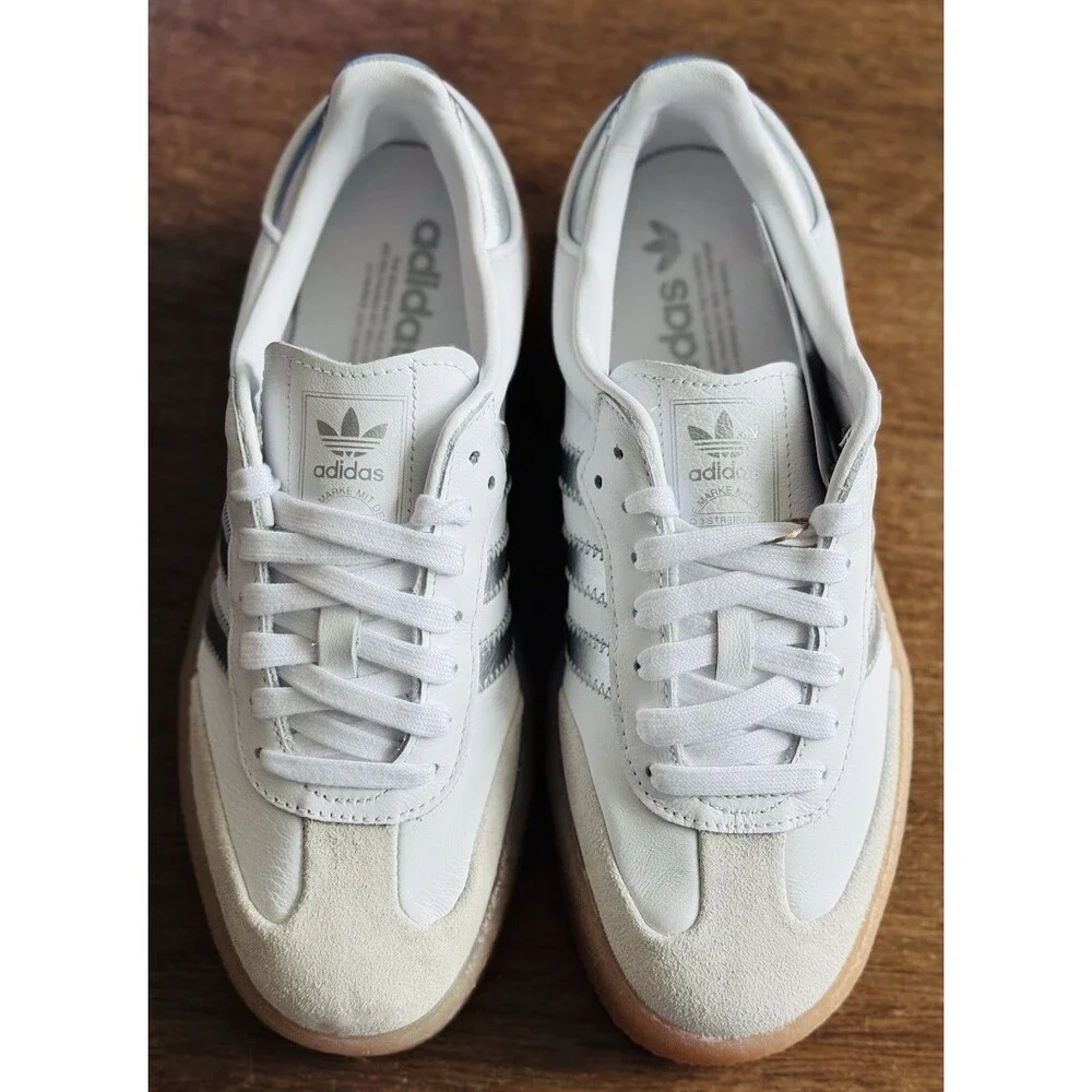 Women’s Size 7.5 adidas Sambae White Silver Metallic Gum JQ8412 NiB